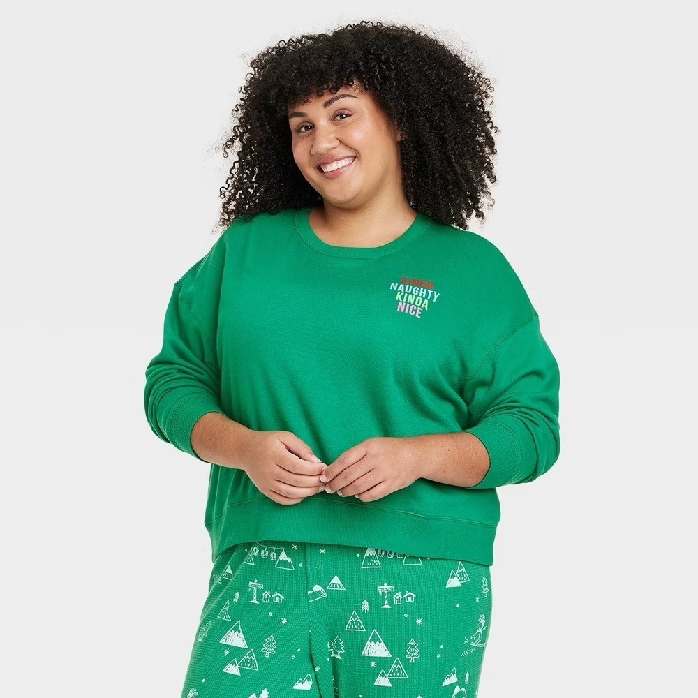 Wondershop Kinda Naughty Kinda Nice Holiday Sweatshirt Green Women’s 1X